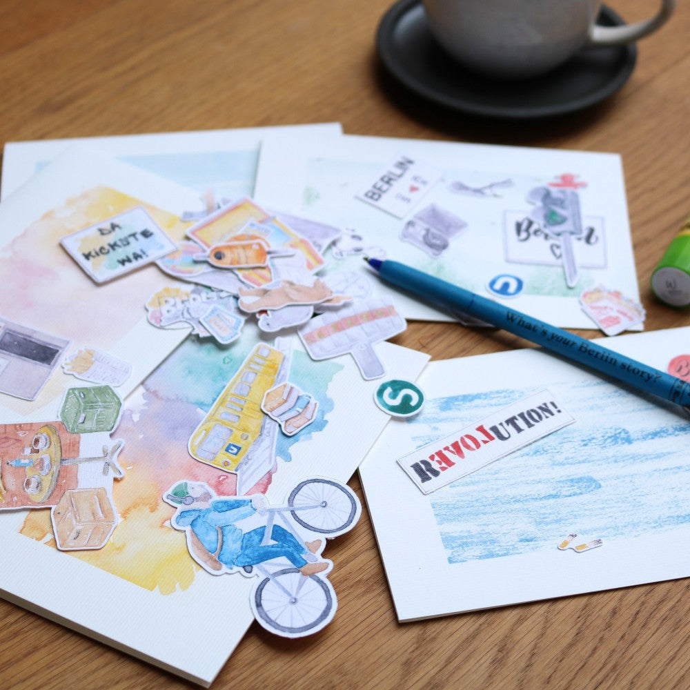 Grusskarten kreativ Set auf Tisch mit Berlin Motiven 