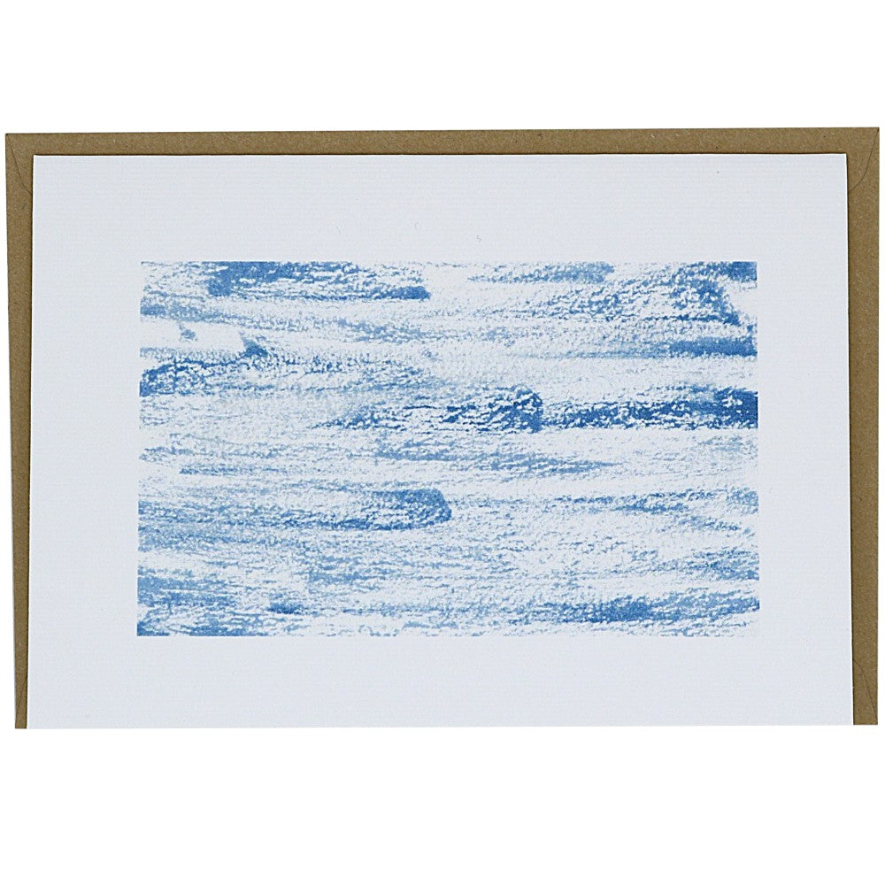 Aquarellkarte mit abstraktem Aquarell-Hintergrund in Blau mit horizontalen, strukturierten Farbspuren