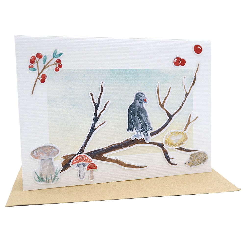 Klappkarte mit Rabenmotiv im Wald