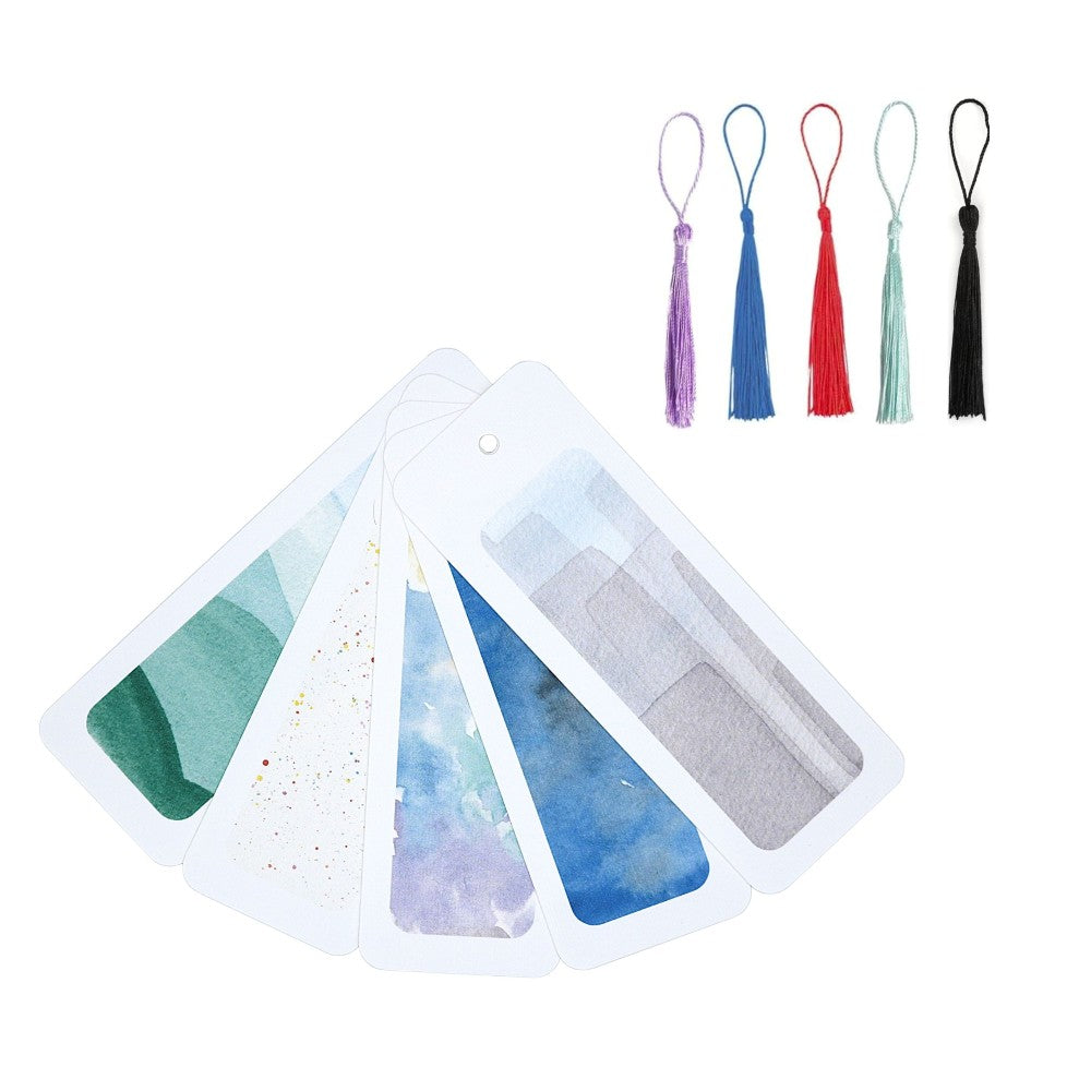 Berlin-Lesezeichen Set mit Aquarellhintergründen und farbigen Quasten.